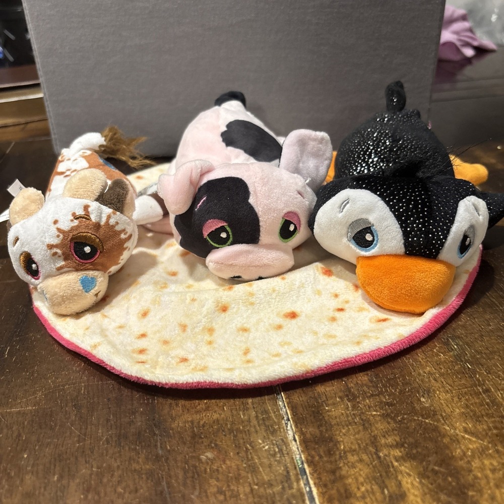 Cutetitos Series 3 Lot Soft‎ Burrito Wrap Pink Pig 7"  Penguin Mini Cow Cookie
